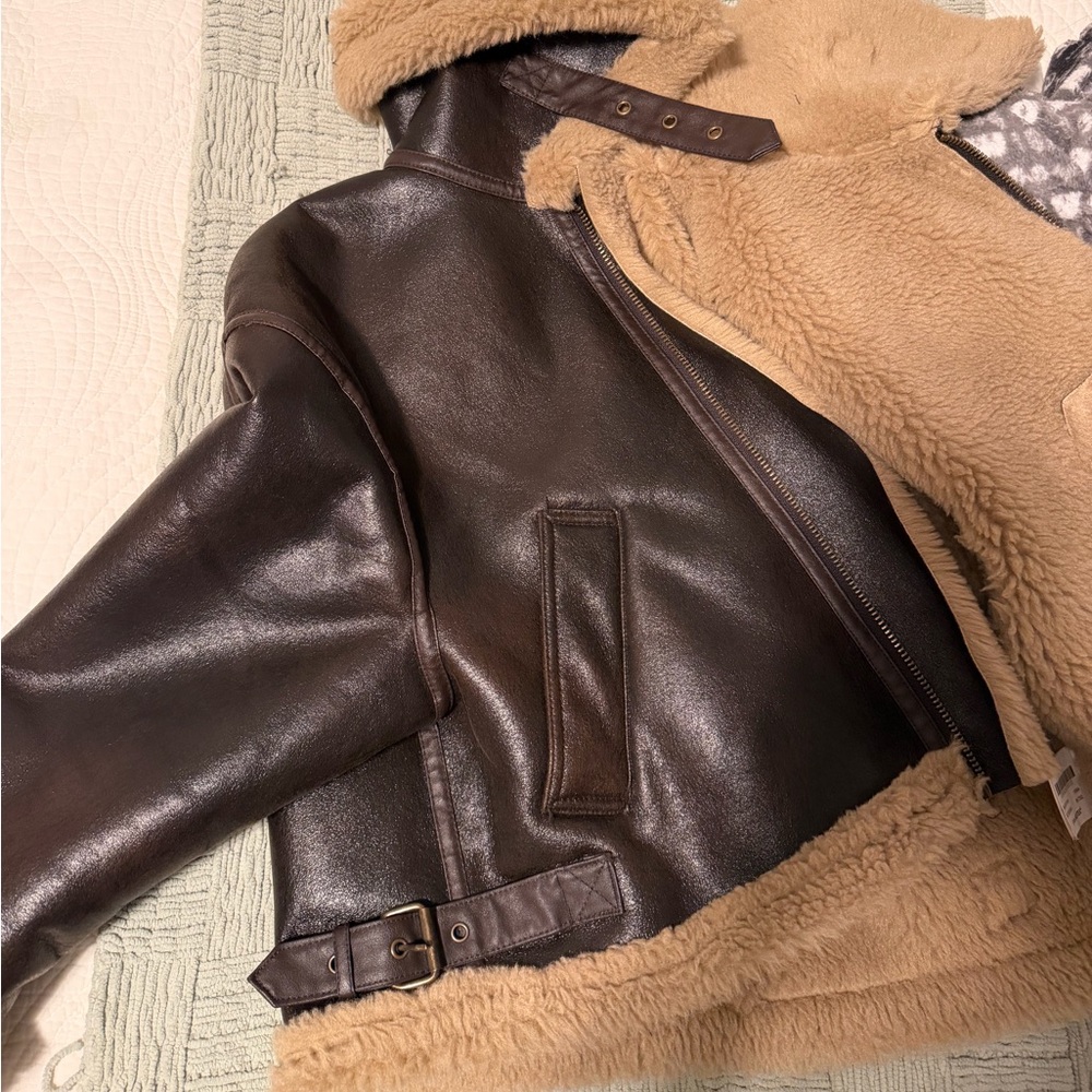 Zara Dark Brown Jacket with Cream Shearling - Picture 4 of 5